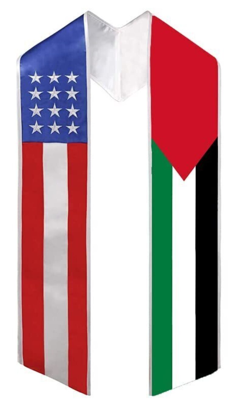 2586 Two Flag Graduation Sash Stole USA + International Palestine & USA
